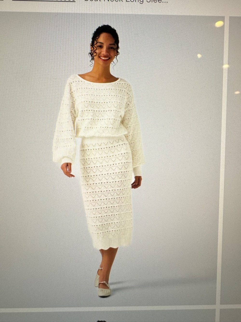 HALARA Boat Neck Long Sleeve Openwork Midi Sweater Dress